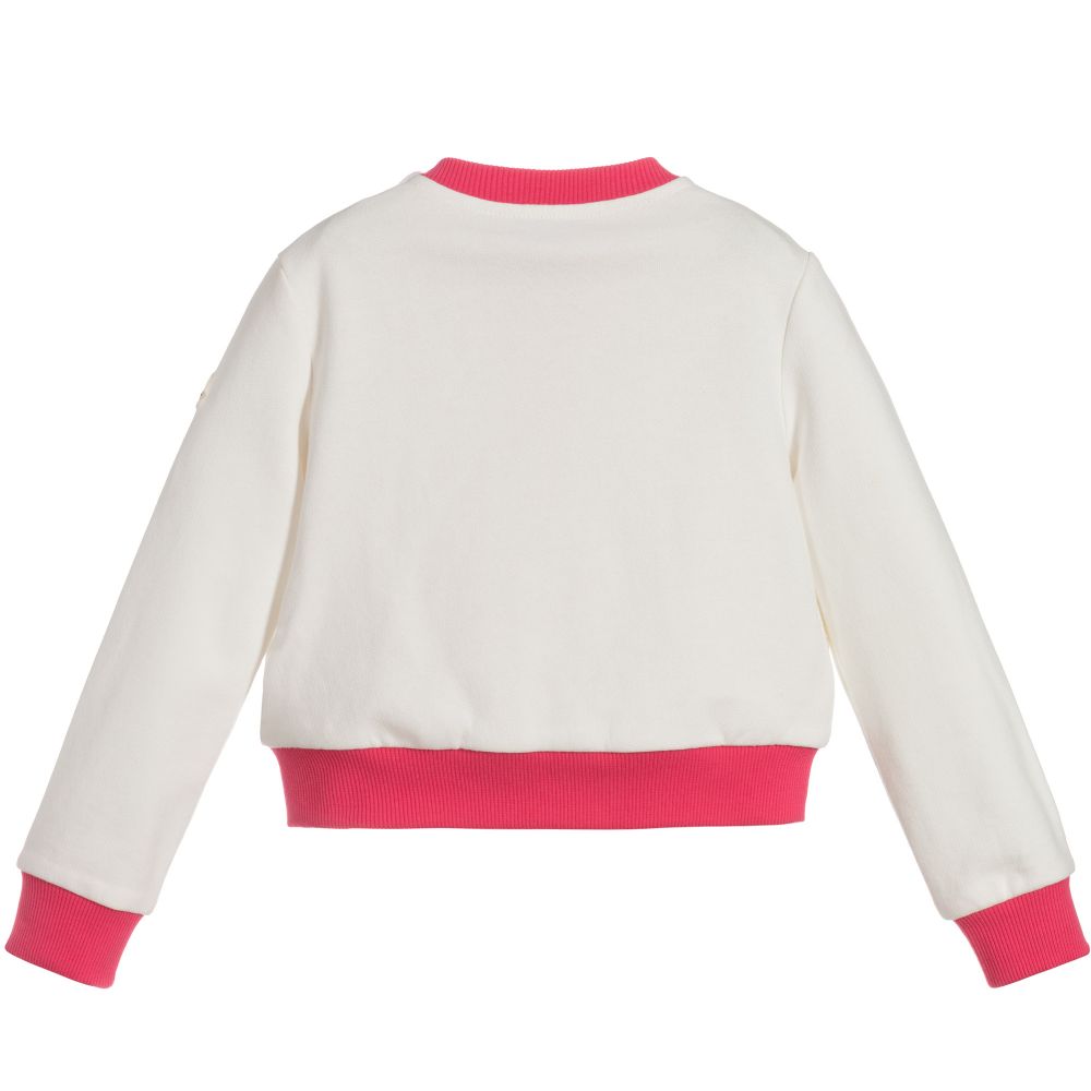Girls White Logo Zip-Up Top