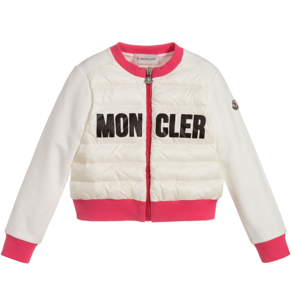 Girls White Logo Zip-Up Top