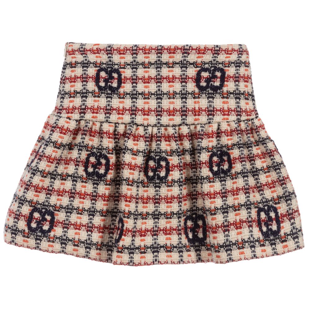 Girls Ivory & Blue Wool Skirt