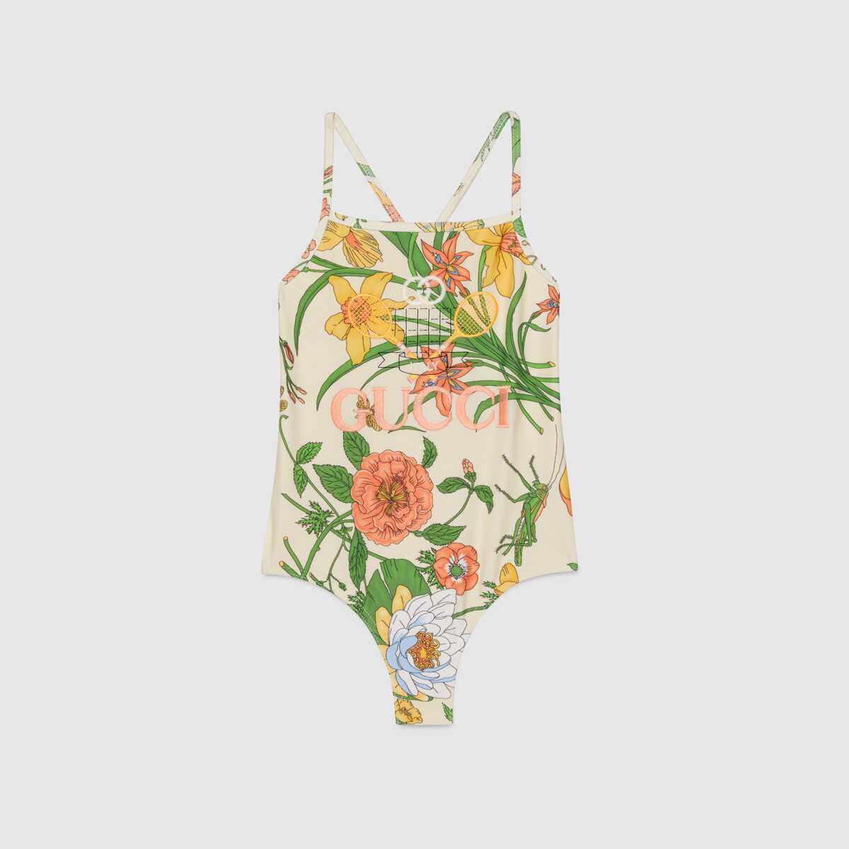 Girls Light Yellow Logo Swimsuit