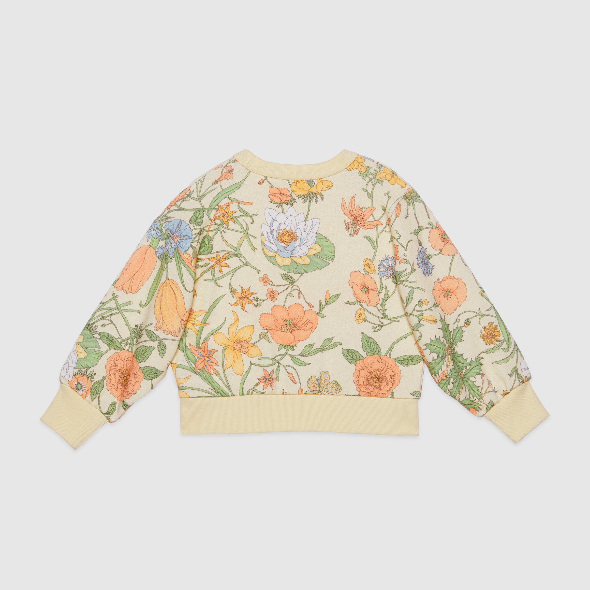 Girls Light Yellow Floral Cotton Sweatshirt