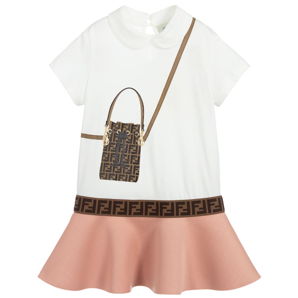 Girls White & Pink Pattern Cotton Dress