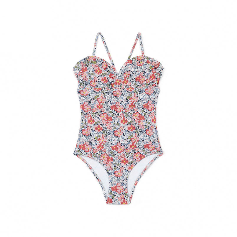 Girls Blue Flowers Swimsuit