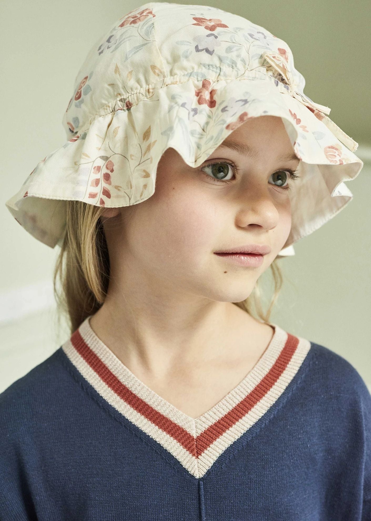 Girls Beige Flowers Sun Hat