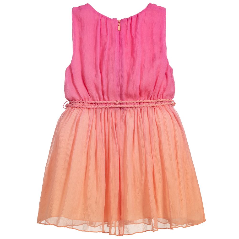 Girls Bright Pink Silk Dress