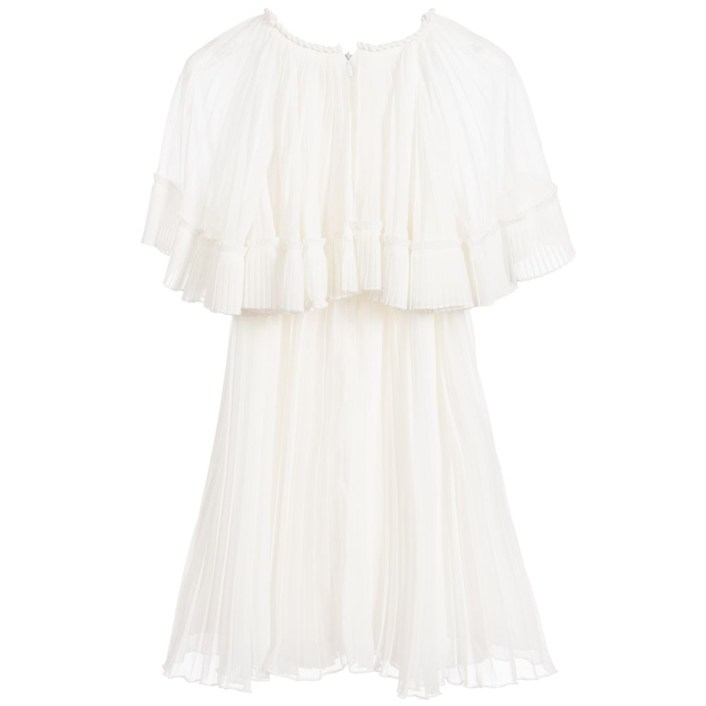 Girls White Pleated Dress