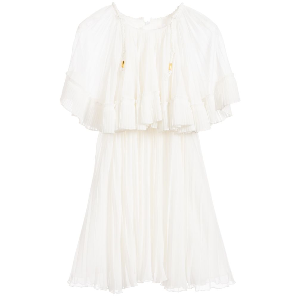 Girls White Pleated Dress