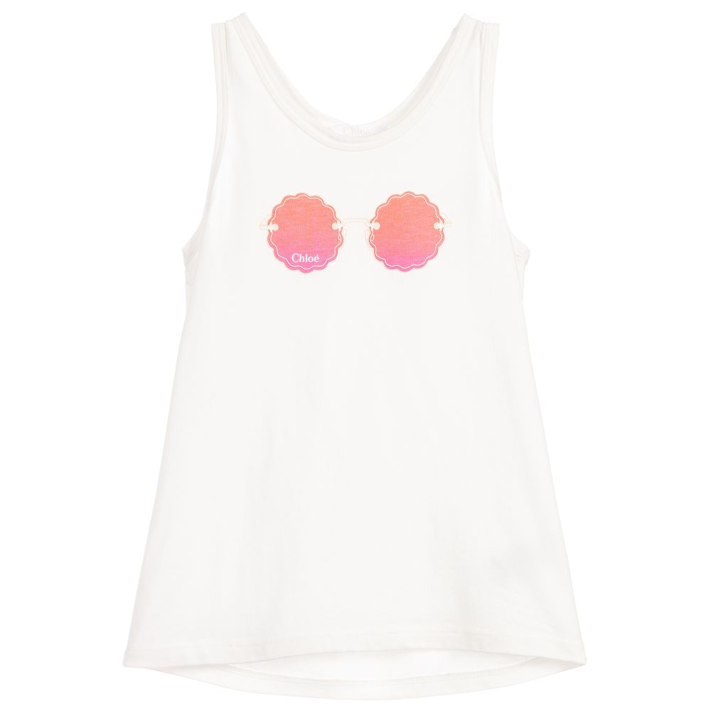 Girls White Pattern Cotton Vest