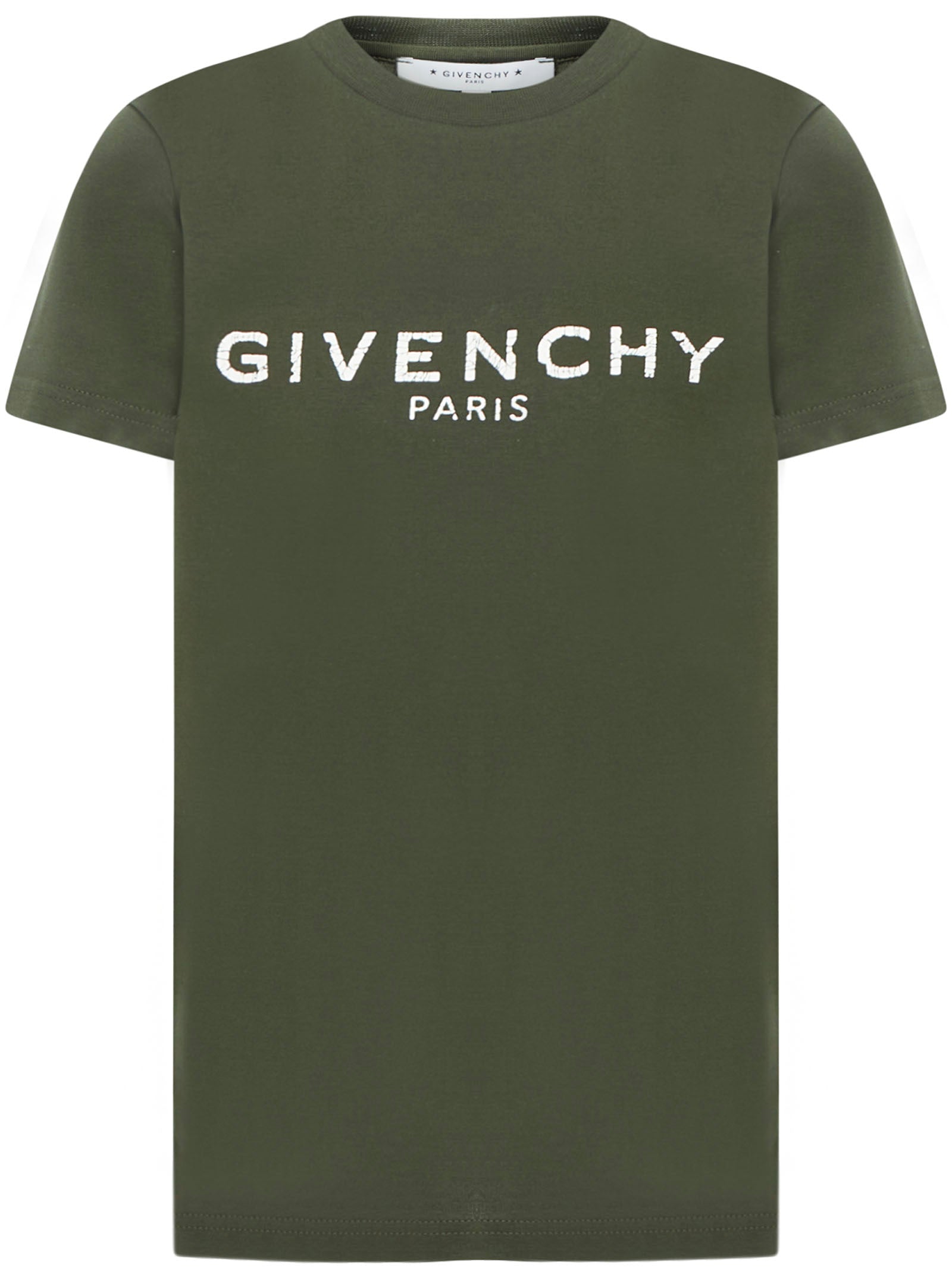 Boys Army Green Logo Cotton T-shirt