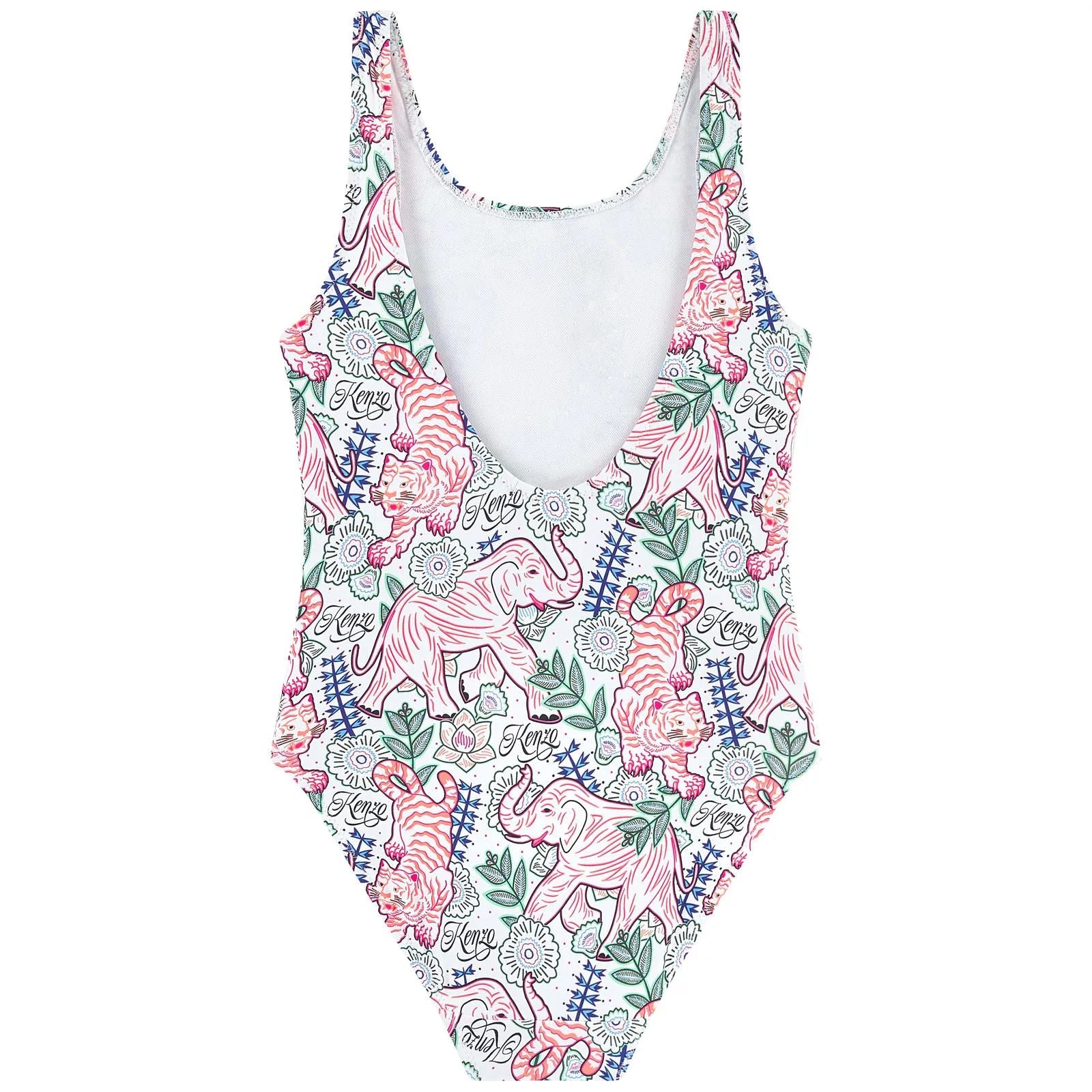 Girls White Pattern Swimsuit