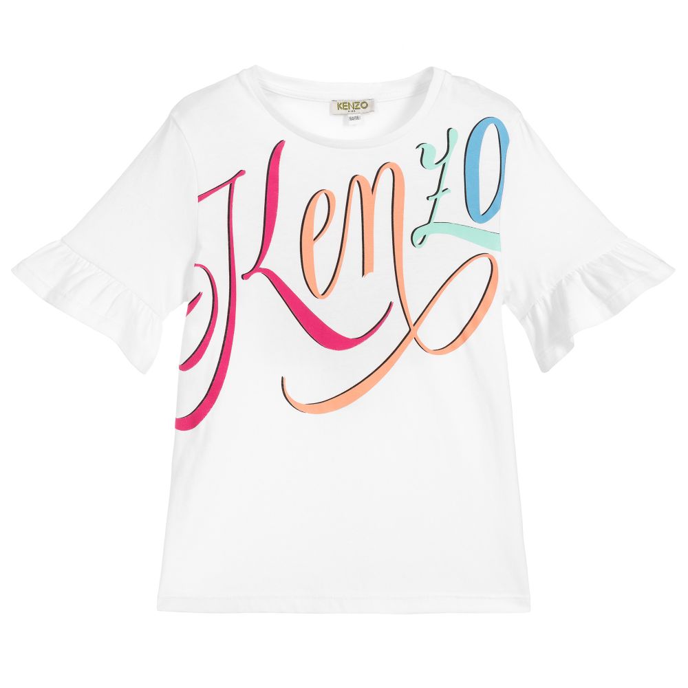 Girls White Logo Cotton T-shirt