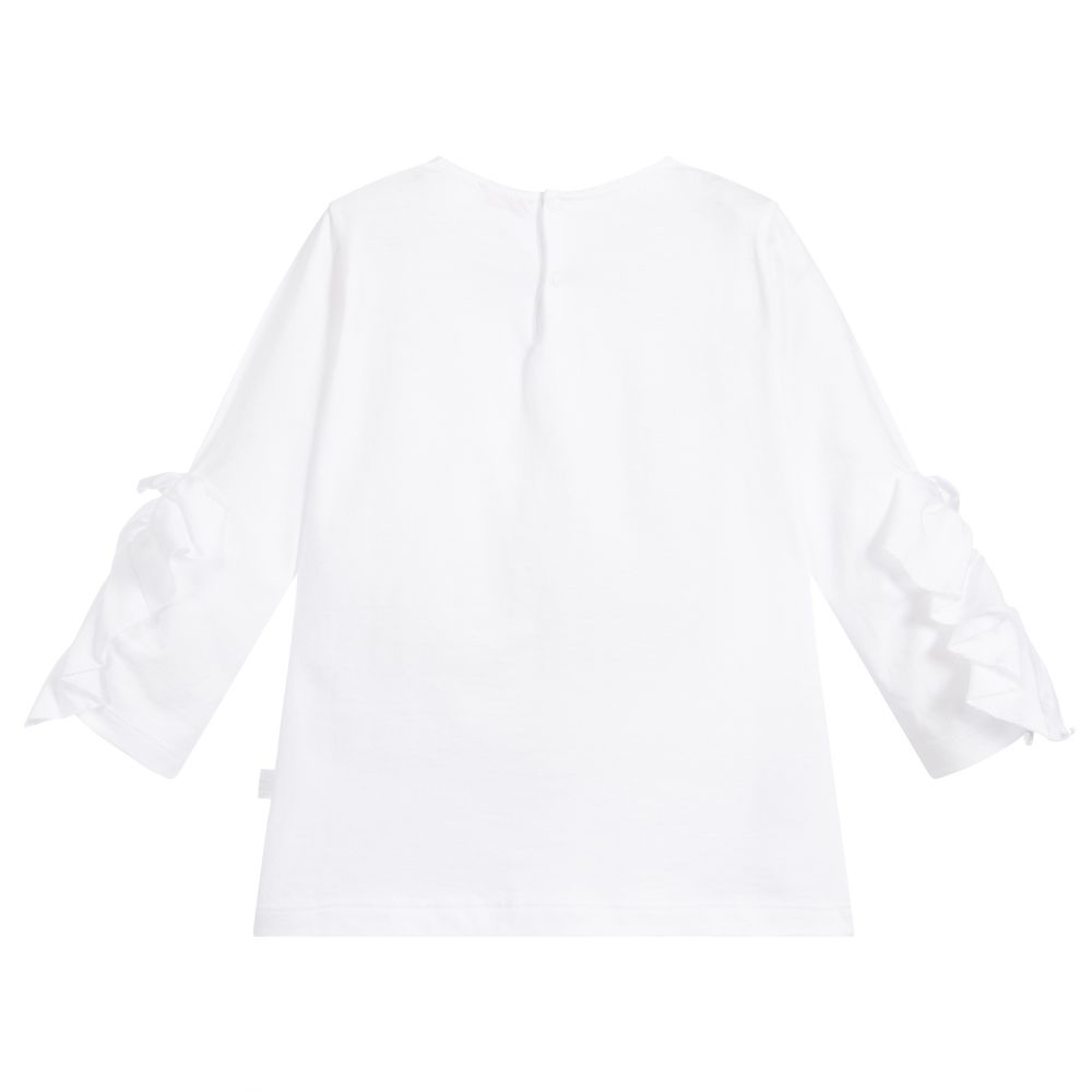 Girls White Cotton Ruffle Top