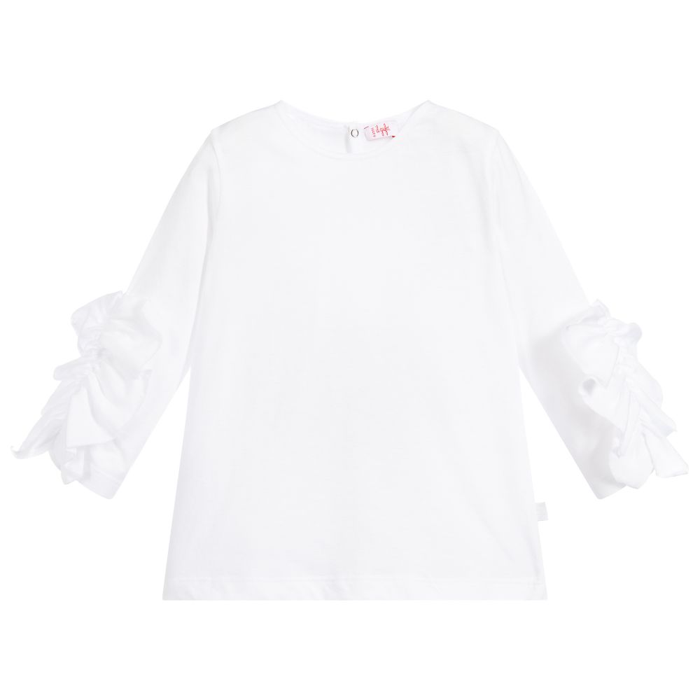 Girls White Cotton Ruffle Top