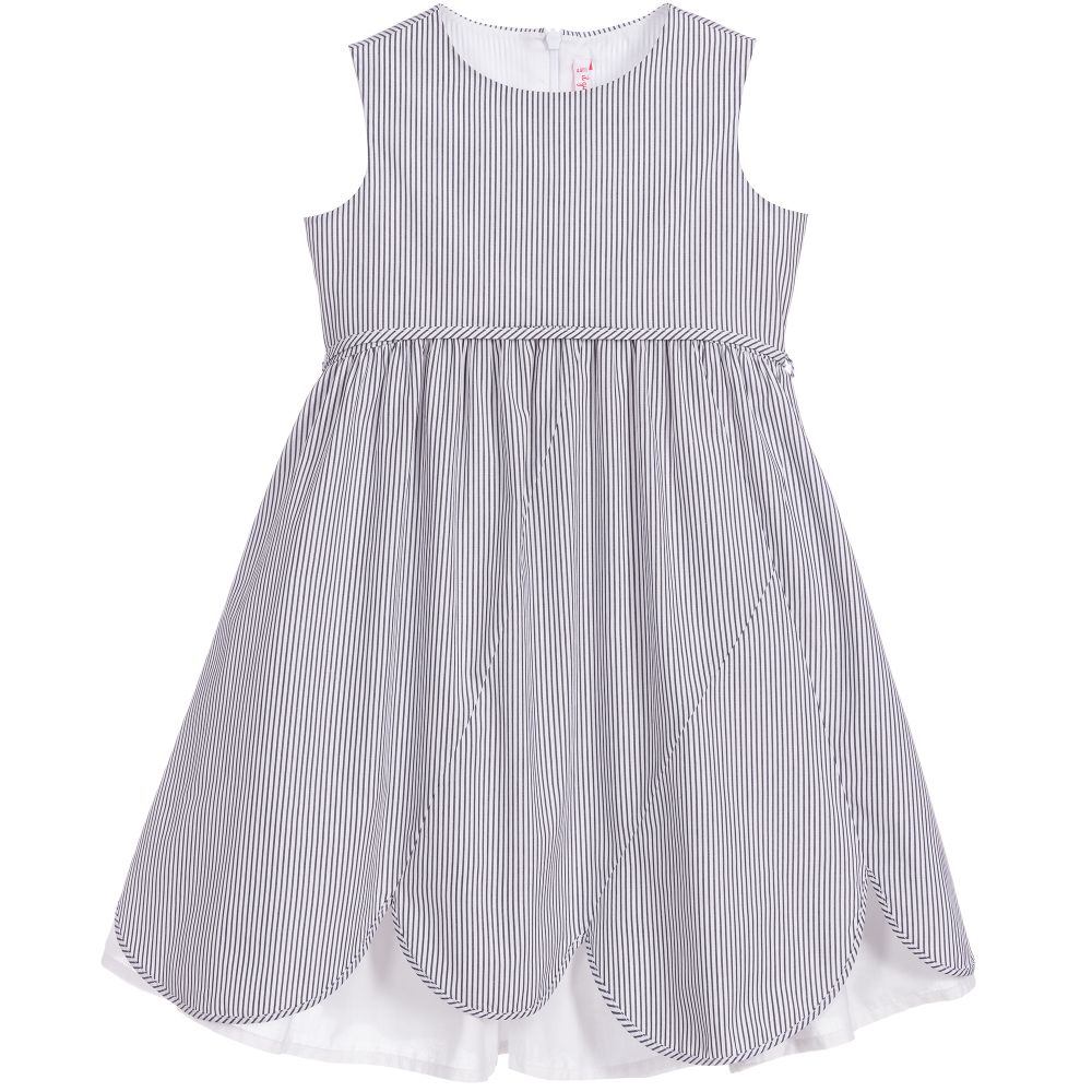 Girls Navy Blue Striped Cotton Dress