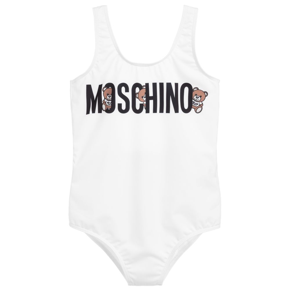 Girls White Logo Swimsuit