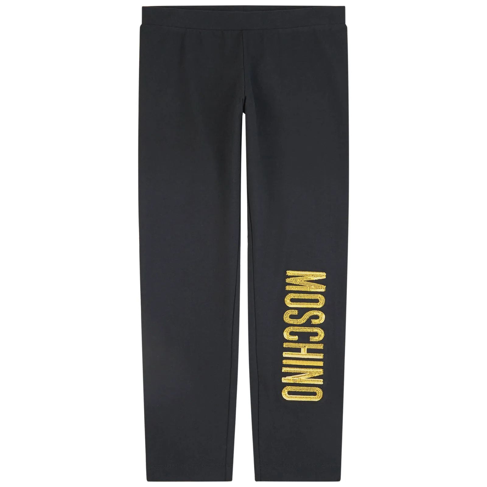 Girls Black Logo Cotton Leggings
