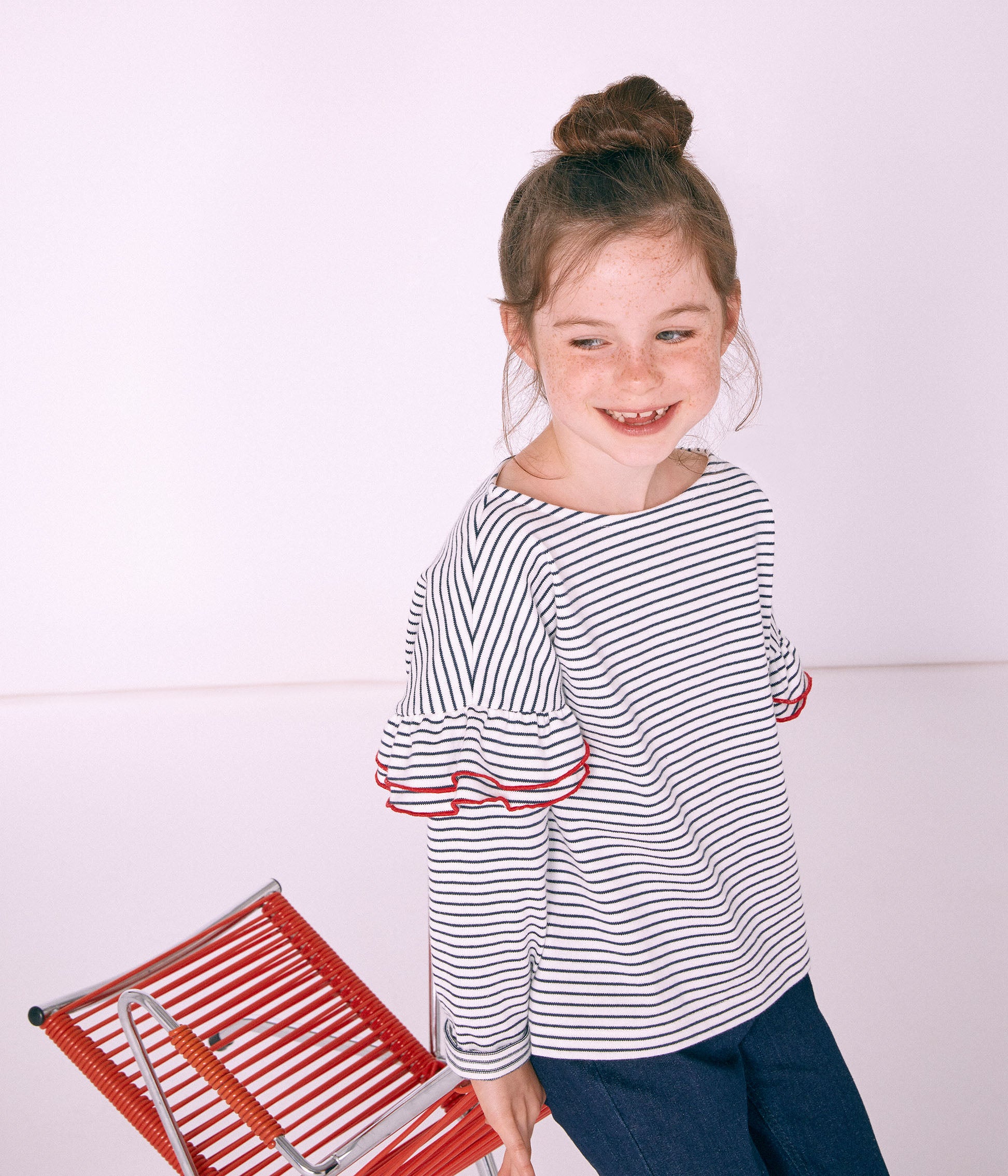 Girls Black & White Striped Cotton Sweatshirt