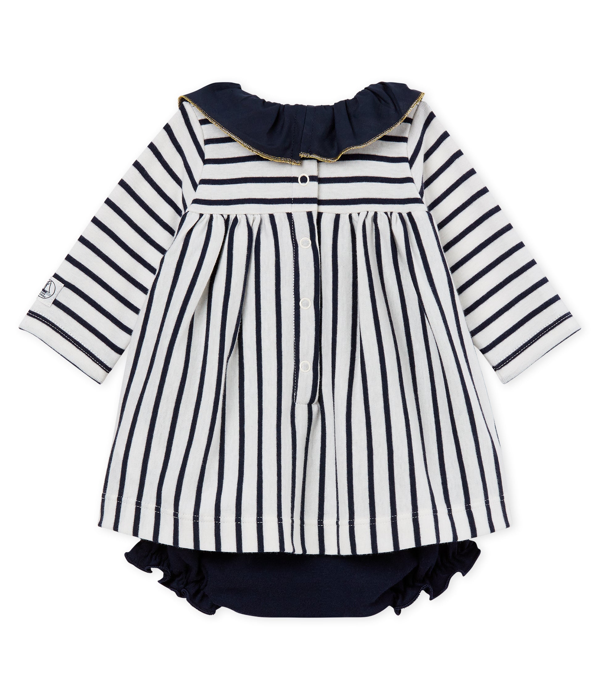 Baby Girls White & Navy Striped Dress