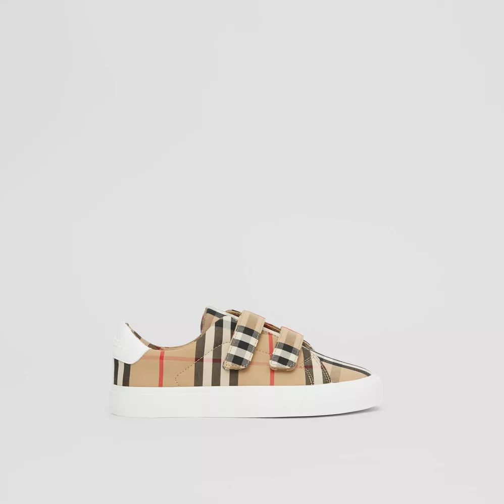 Boys & Girls Beige Stripe Cotton Trainers