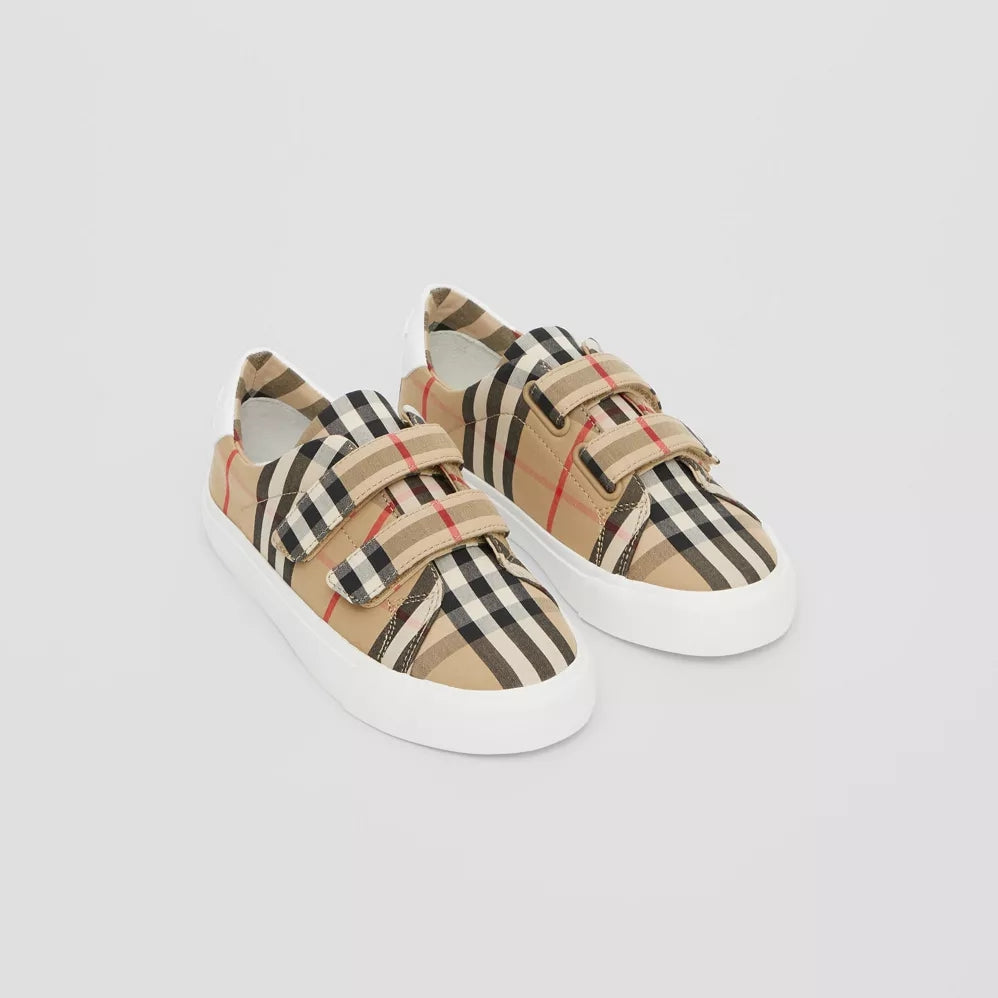 Boys & Girls Beige Stripe Cotton Trainers
