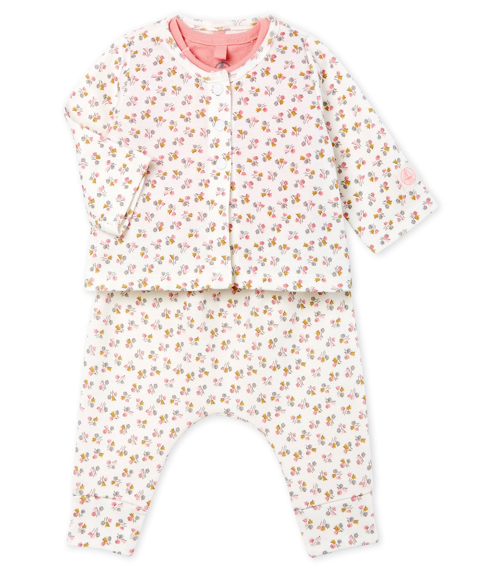 Baby Girls Beige & Pink Printing Cotton Sets