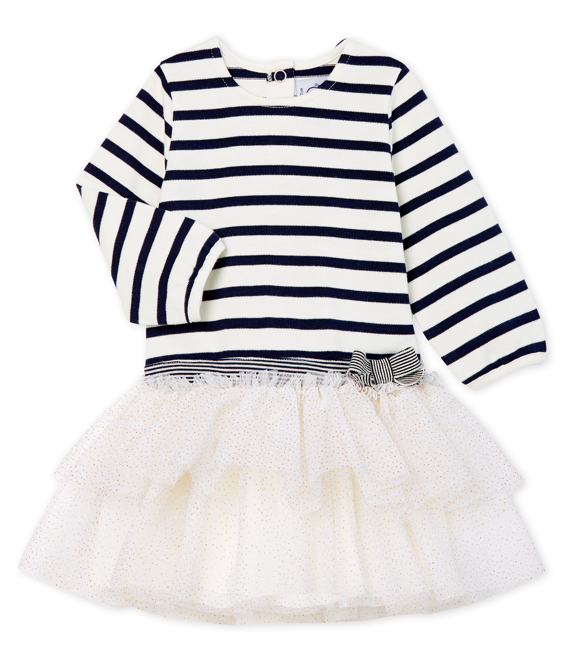 Baby Girls White & Black Striped Cotton Dress