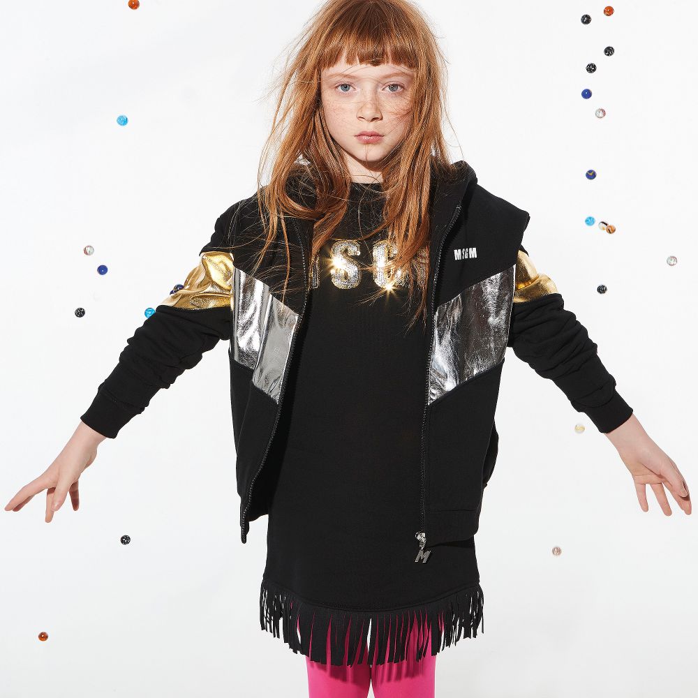 Girls Black Cotton Hoodie