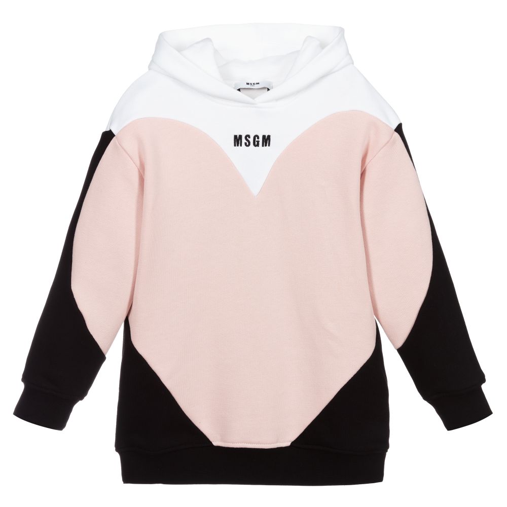 Girls White & Pink Cotton Hoodie