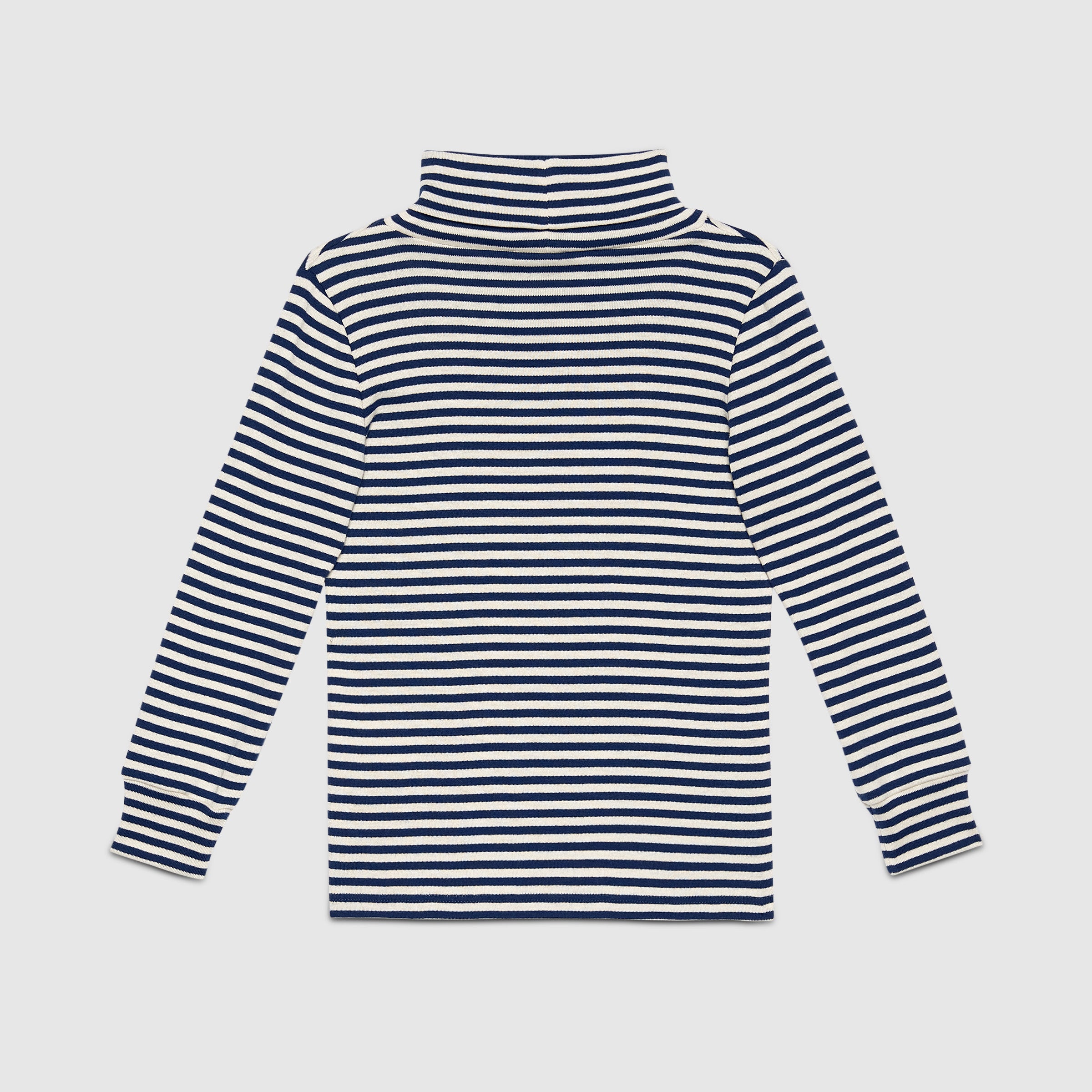 Girls Blue & White Stripe Cotton Turtleneck
