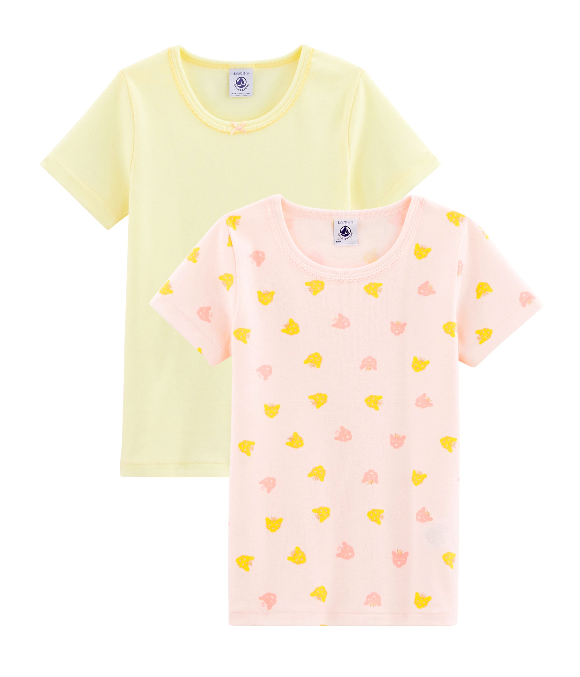 Girls Yellow & Pink Cotton T-shirt (2 Pack)