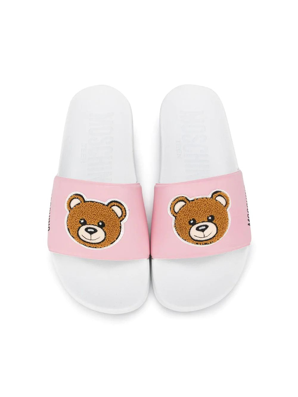 Girls Pink Patch Teddy Slides