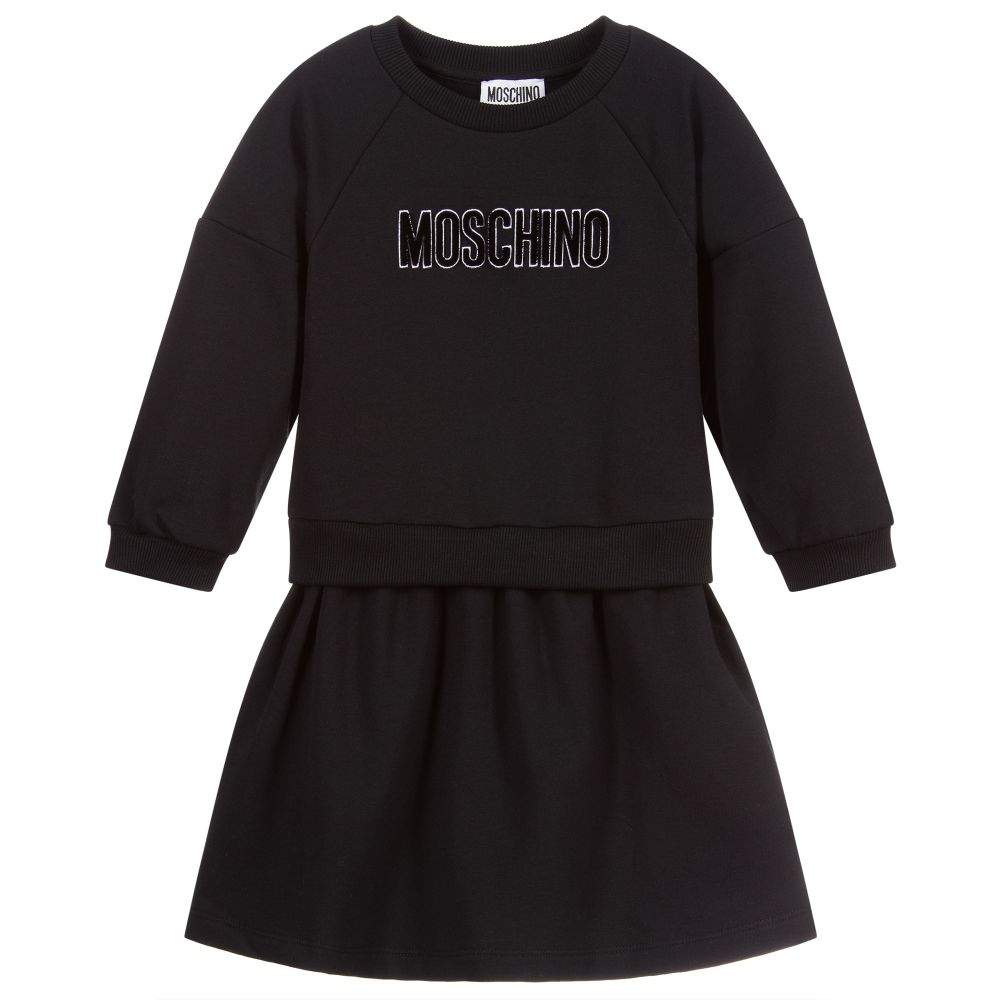 Girls Black Logo Cotton Dress