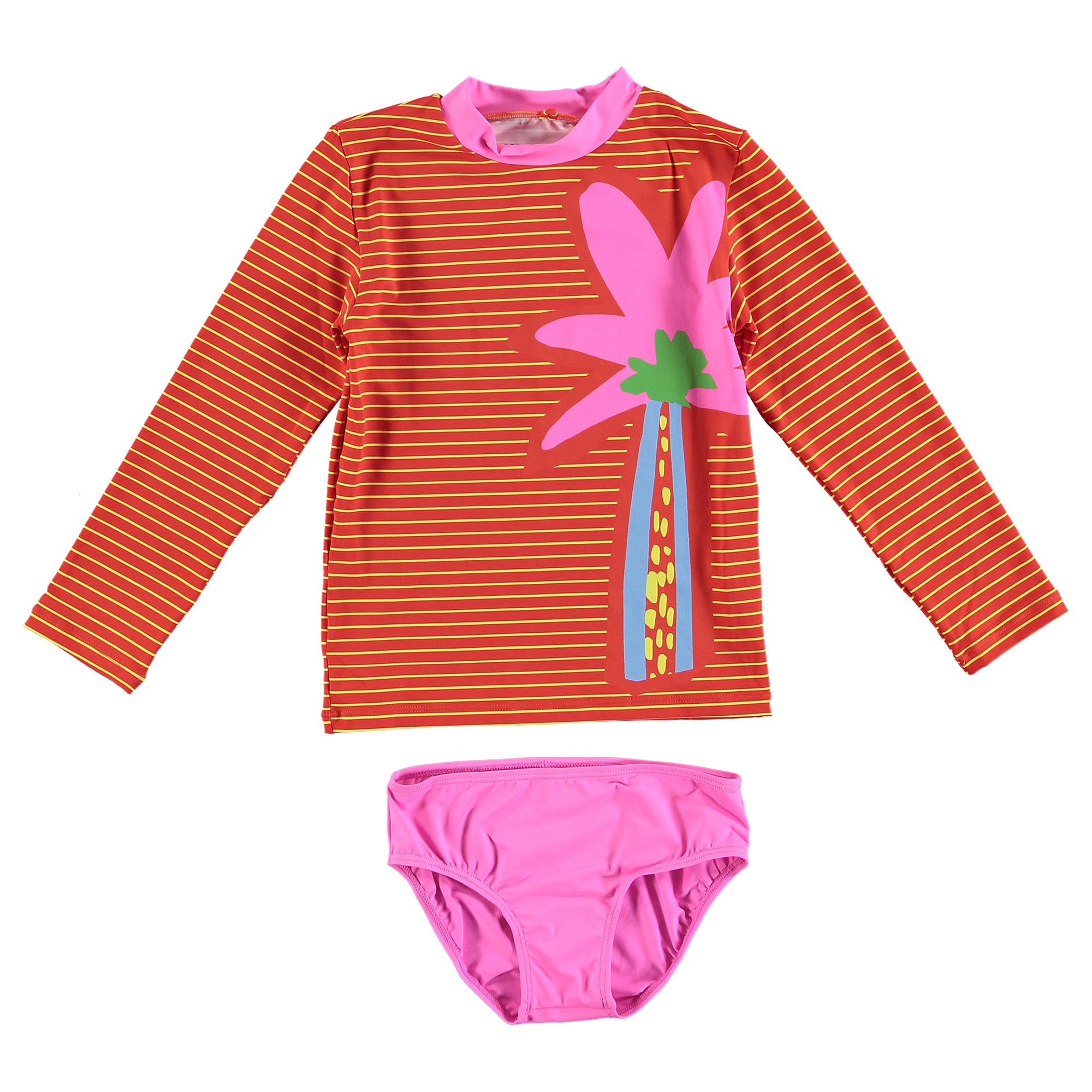 Girls Red & Yellow Stripes Swimsuit