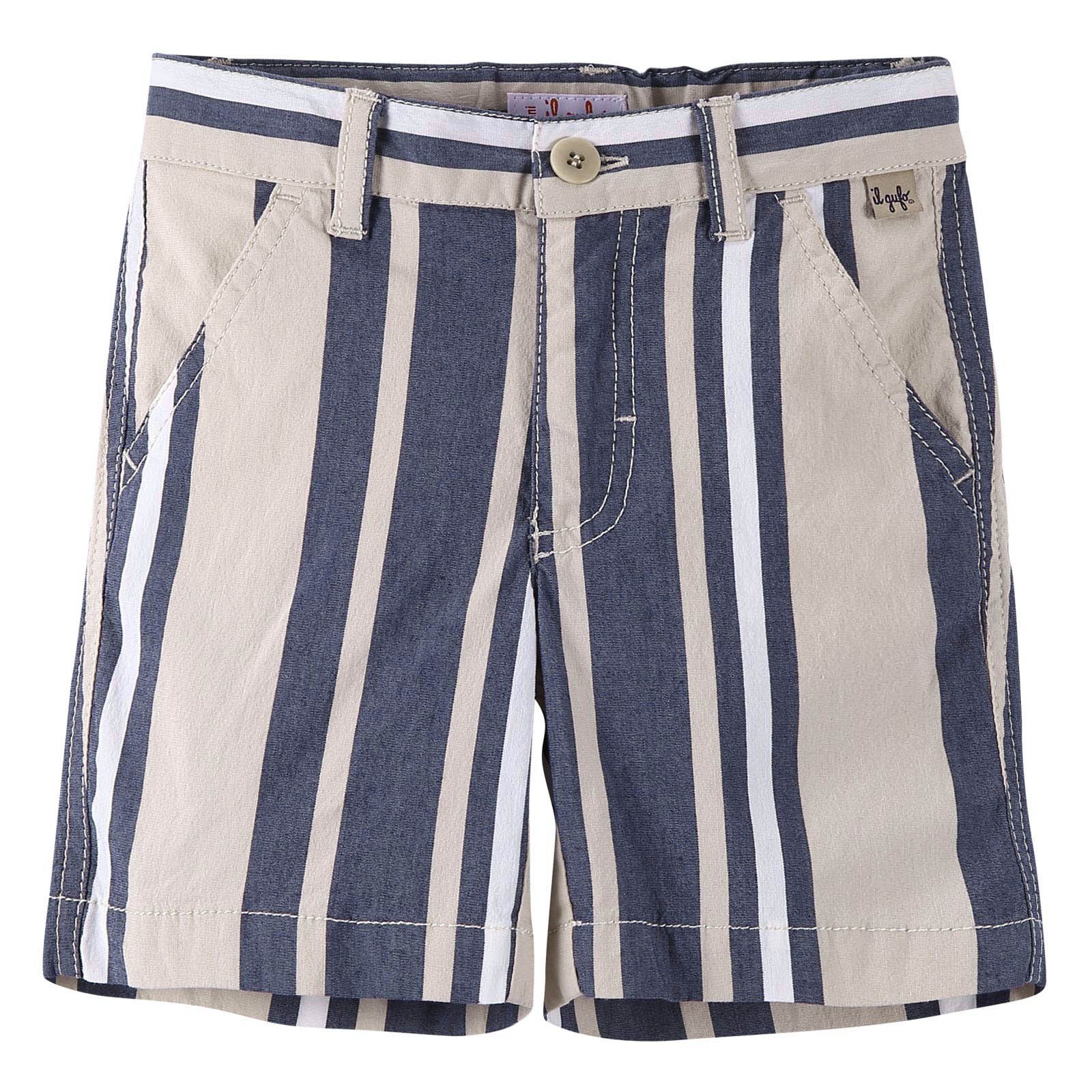 Boys Navy Blue Stripe Cotton Bermuda Shorts - CÉMAROSE | Children's Fashion Store - 1