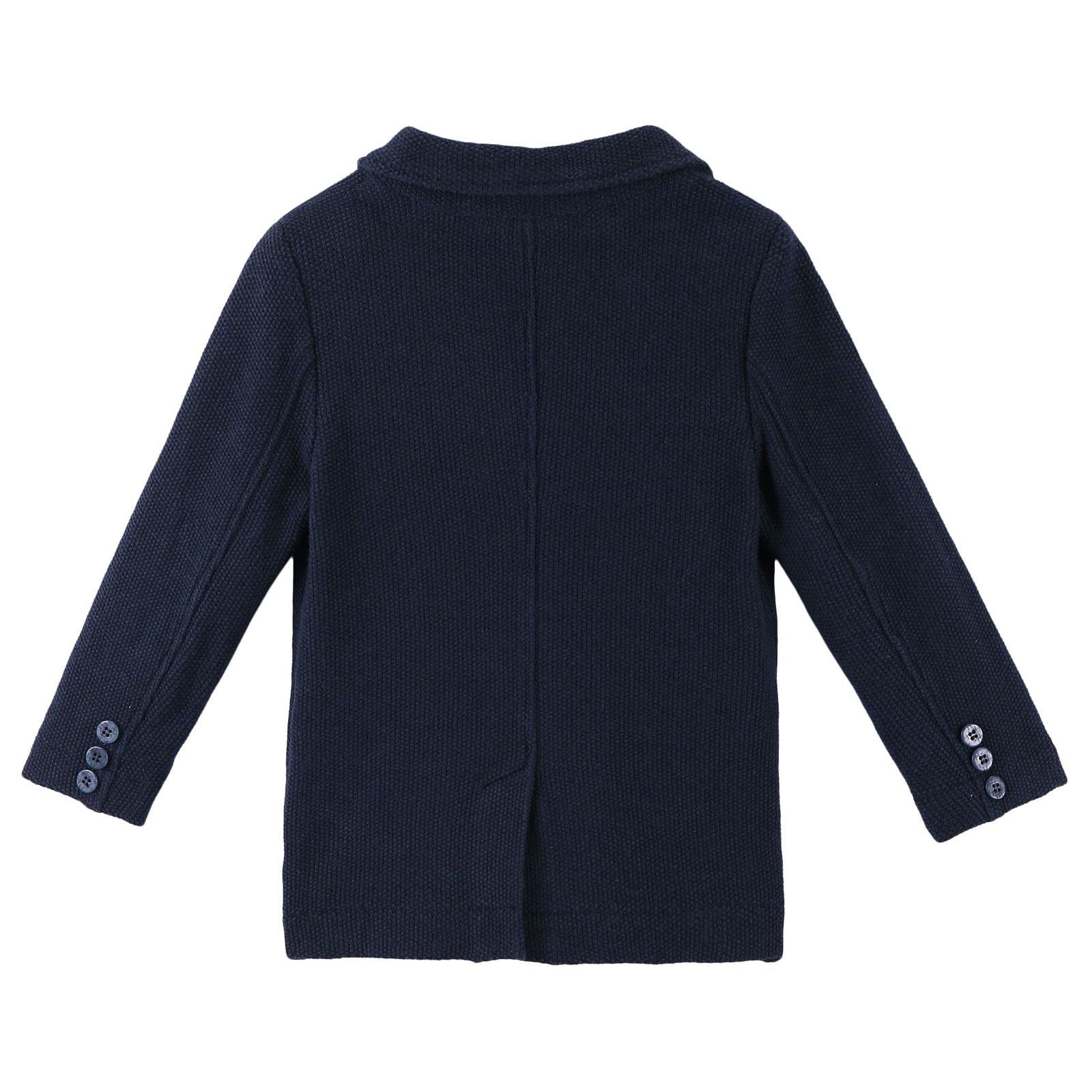 Boys Navy Blue Cotton Knitted Blazer - CÉMAROSE | Children's Fashion Store - 2
