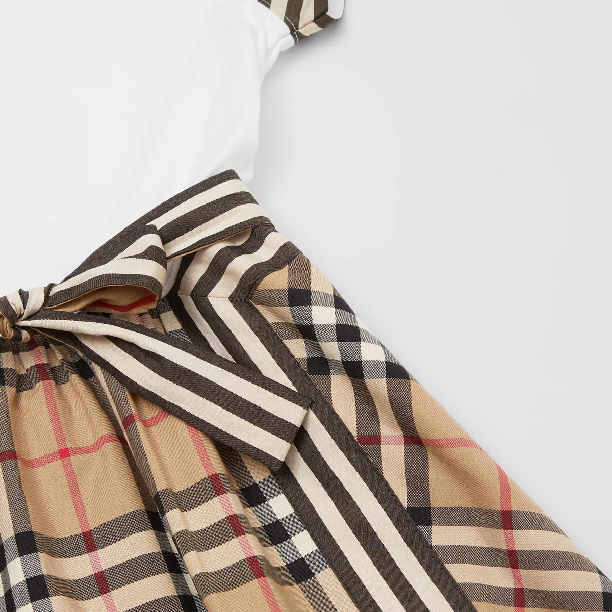 Robe à carreaux en coton beige et blanc pour filles