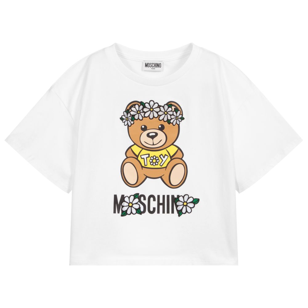 Girls White Logo Cotton T-Shirt