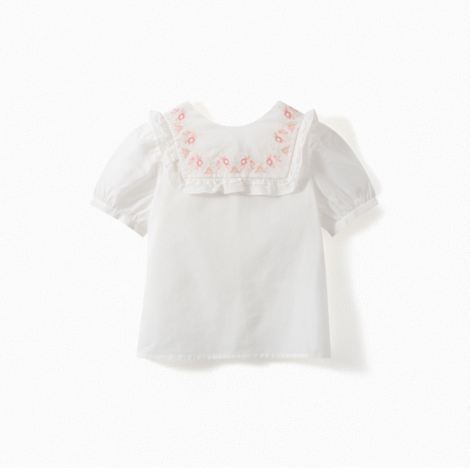Girls White Ruffle Cotton T-Shirt