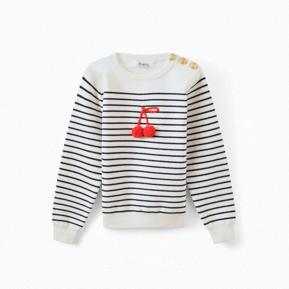 Girls White Stripes Cotton Sweater