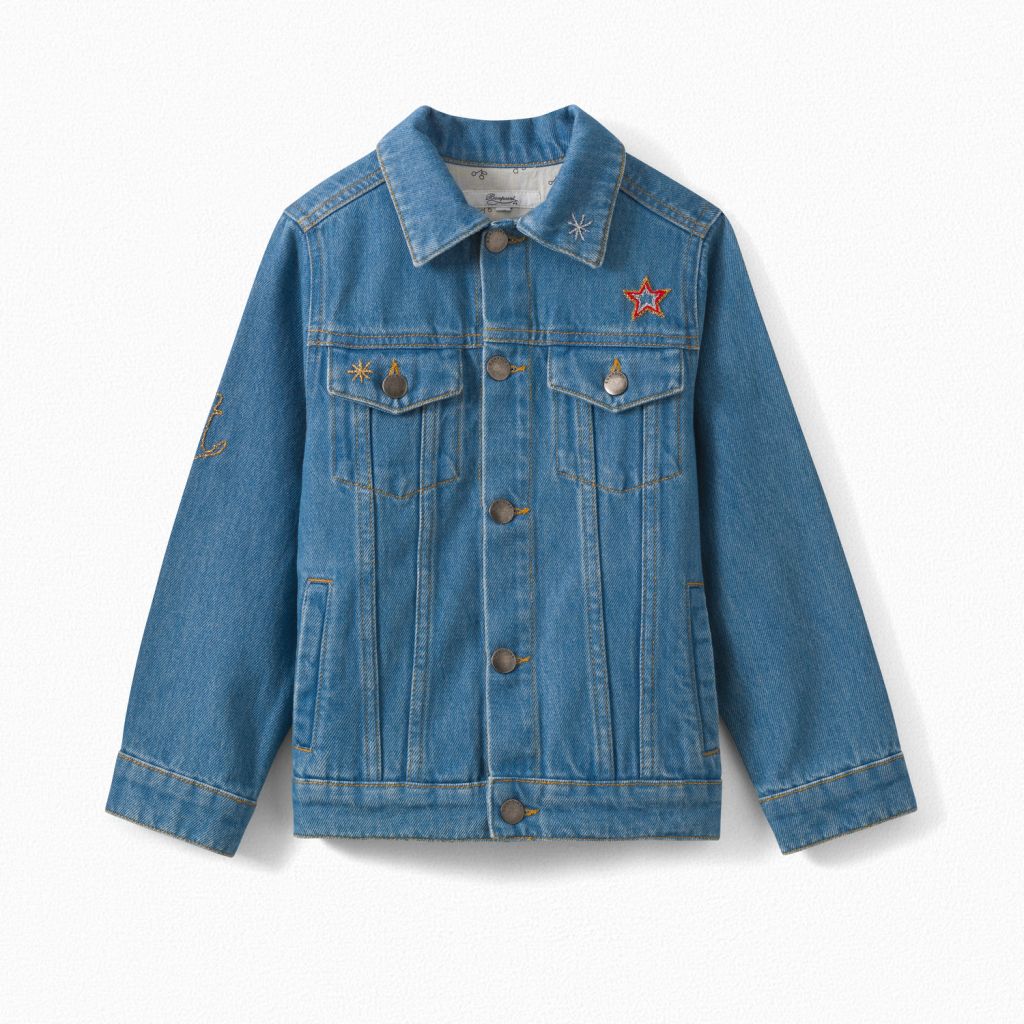 Girls Blue Embroidered Denim Jakcet