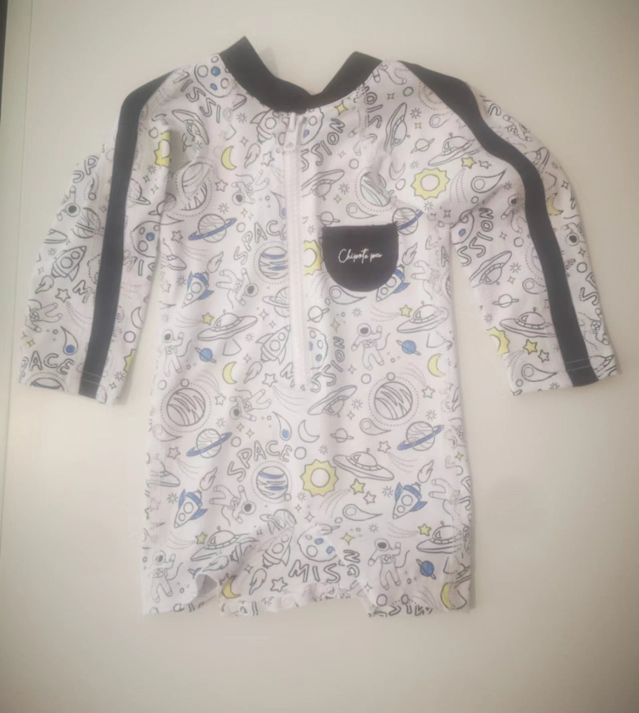 Baby Boys White Printed Swim Babysuit