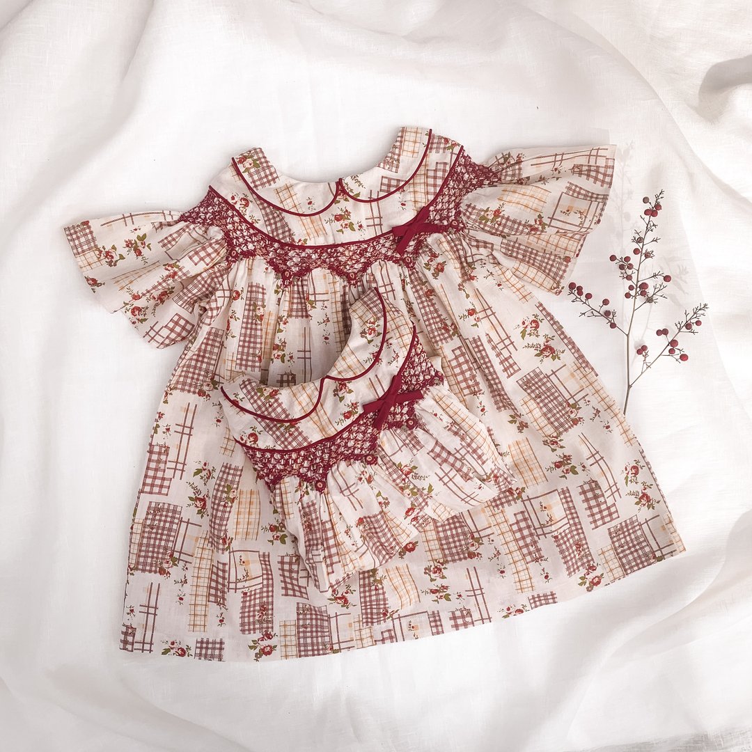 Girls Beige Floral Cotton Dress