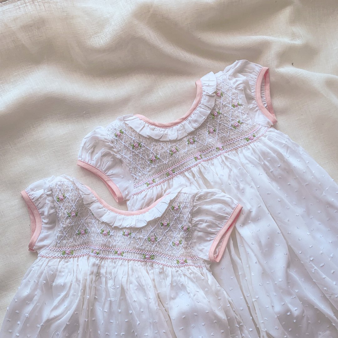Girls White Embroidered Cotton Dress