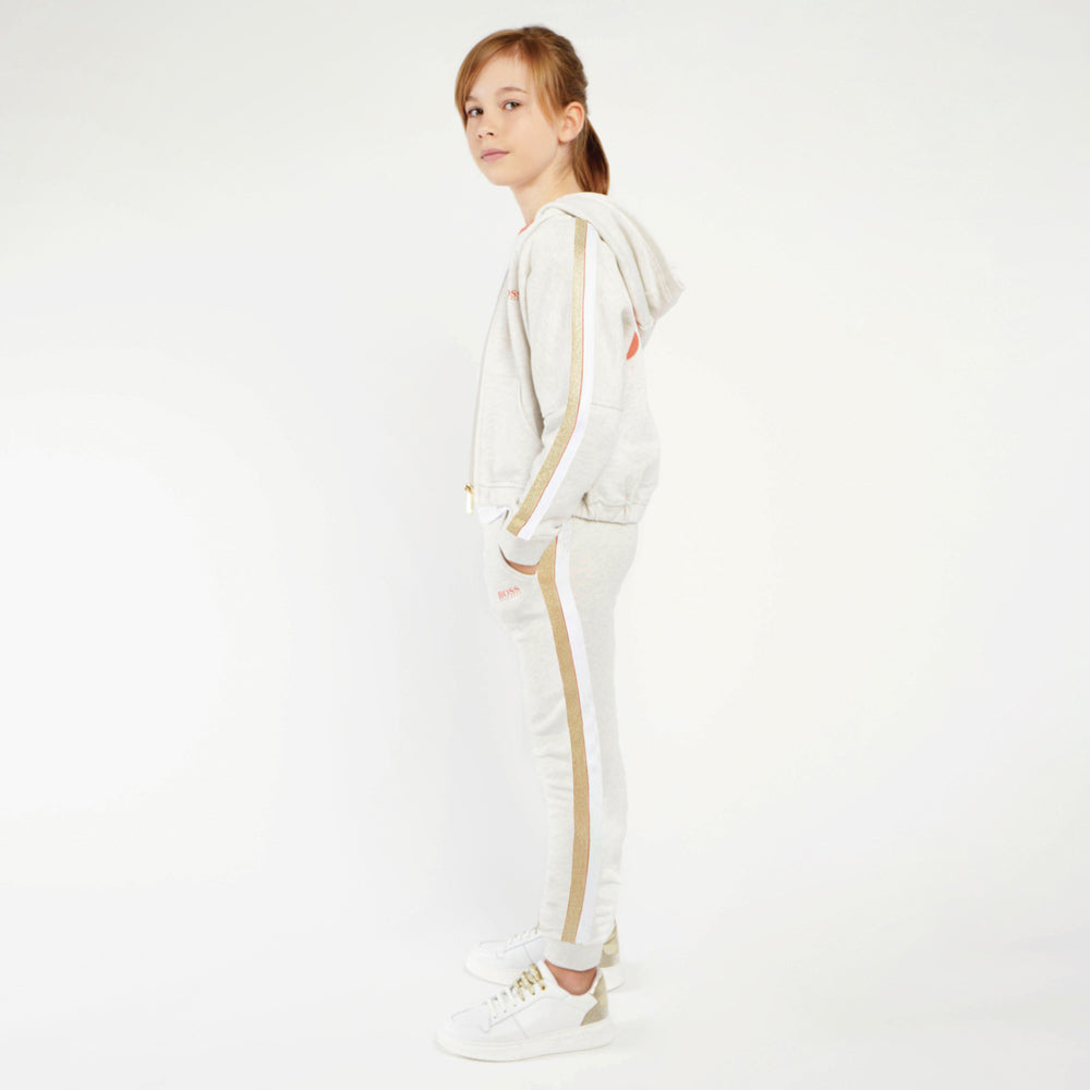 Girls Grey Logo Cotton Trousers