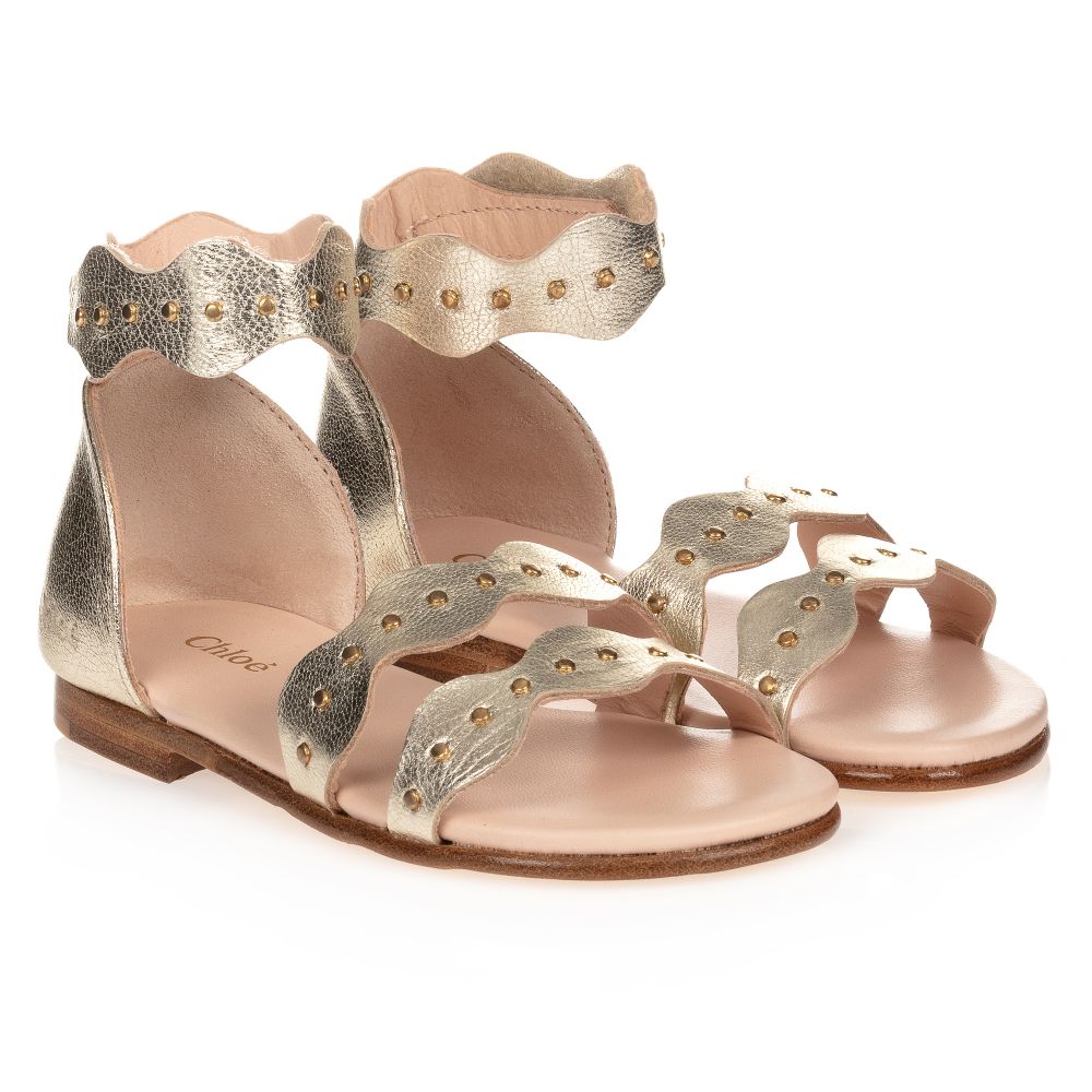 Girls Gold Leather Sandals