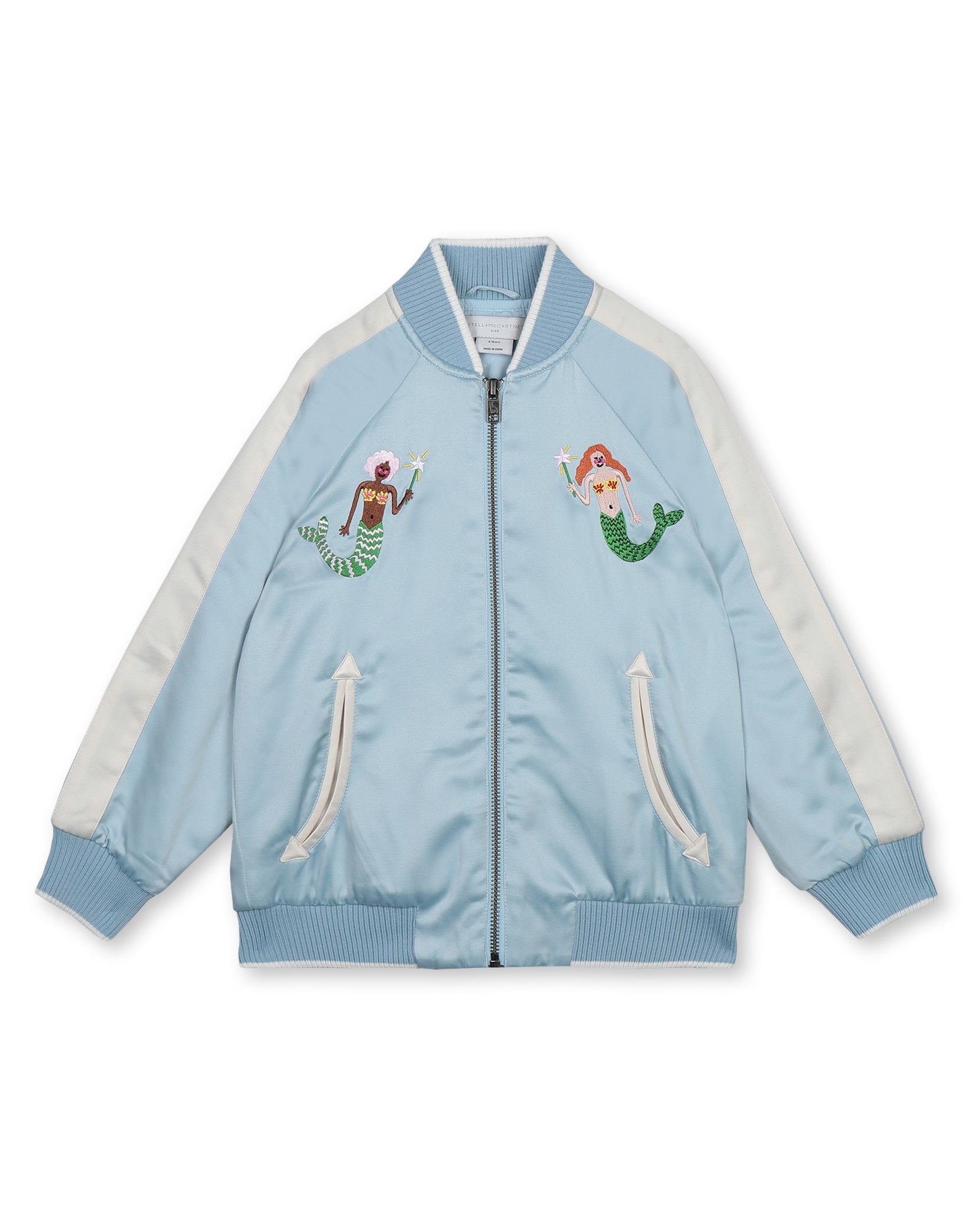 Girls Sea Blue Embroidered Jacket