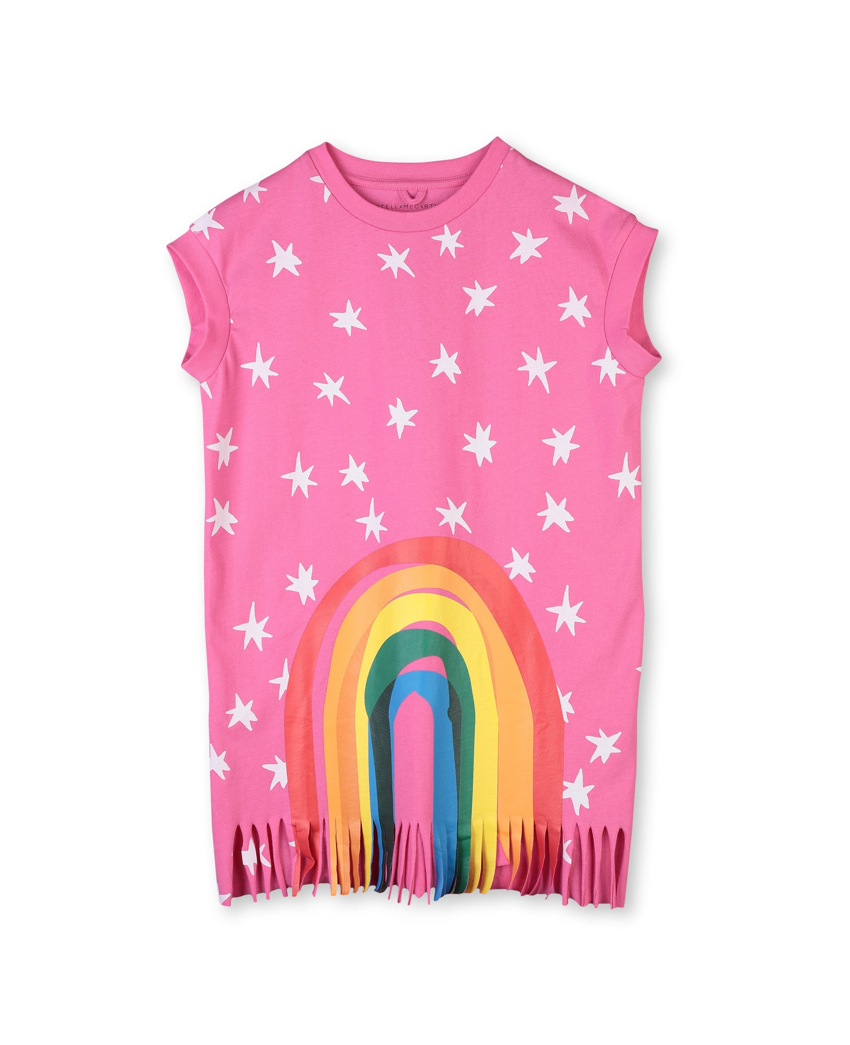 Girls Pink Rainbow Stripe Cotton Dress