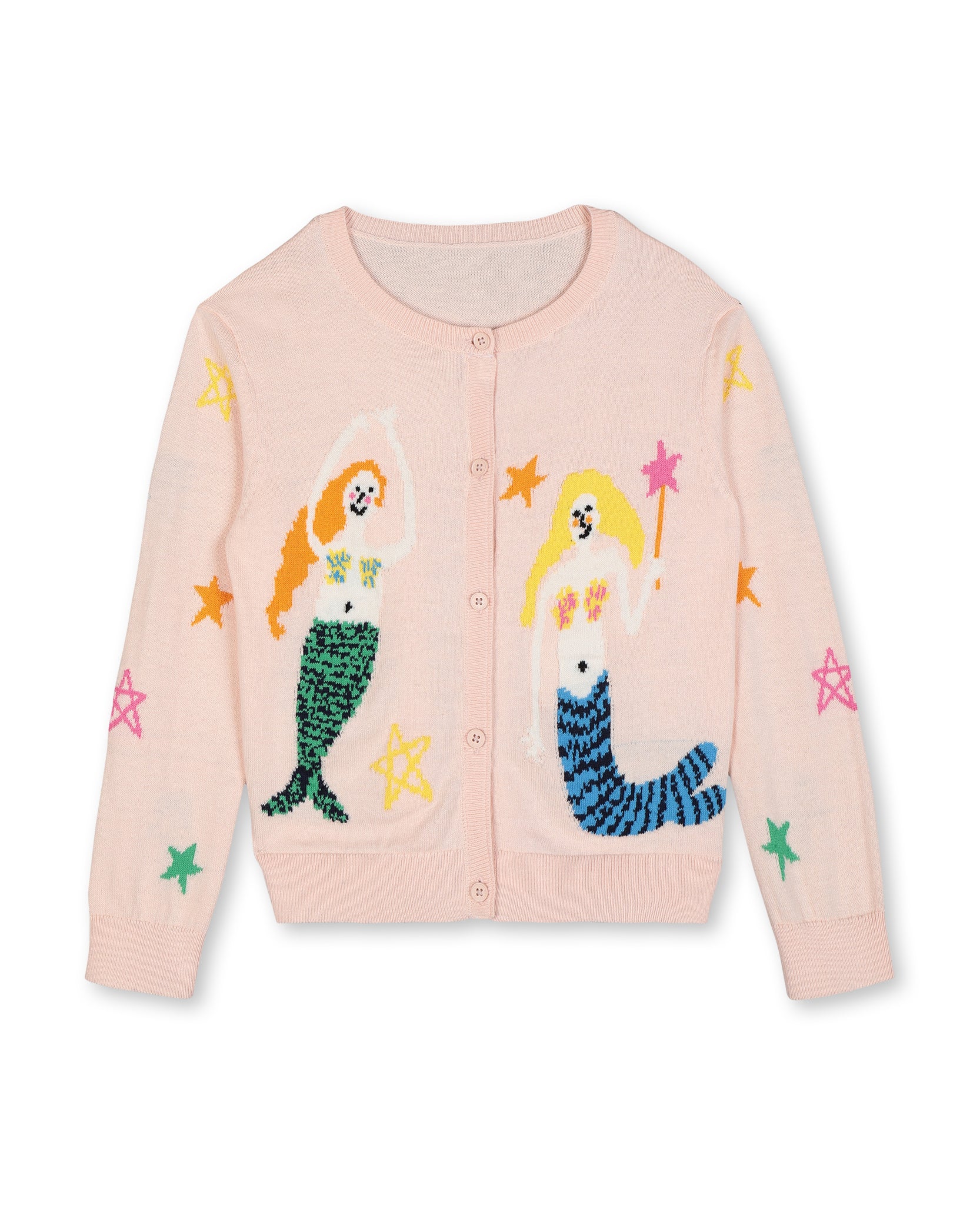 Girls Light Pink Stars Cotton Cardigan