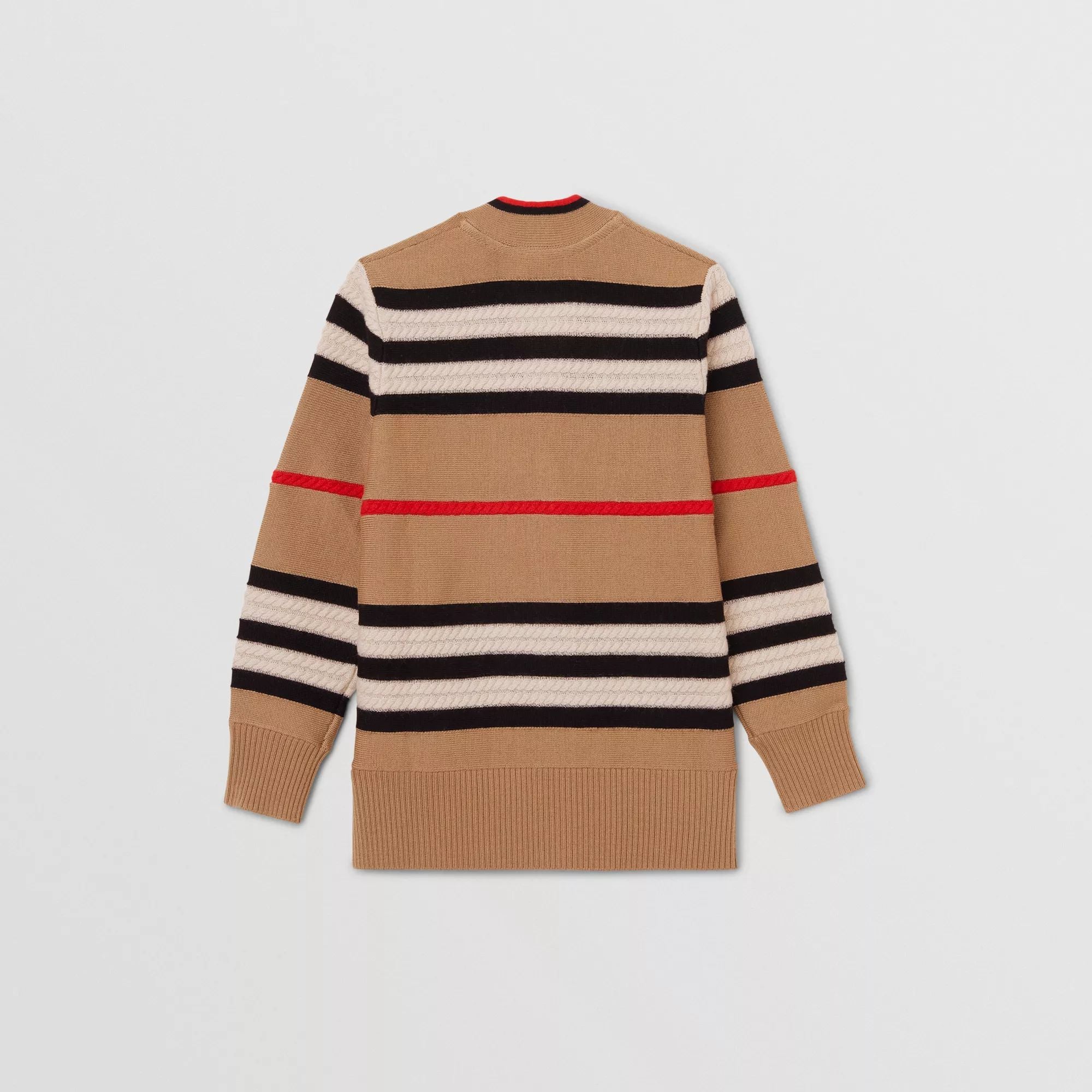 Girls Beige Stripes Wool Cardigan
