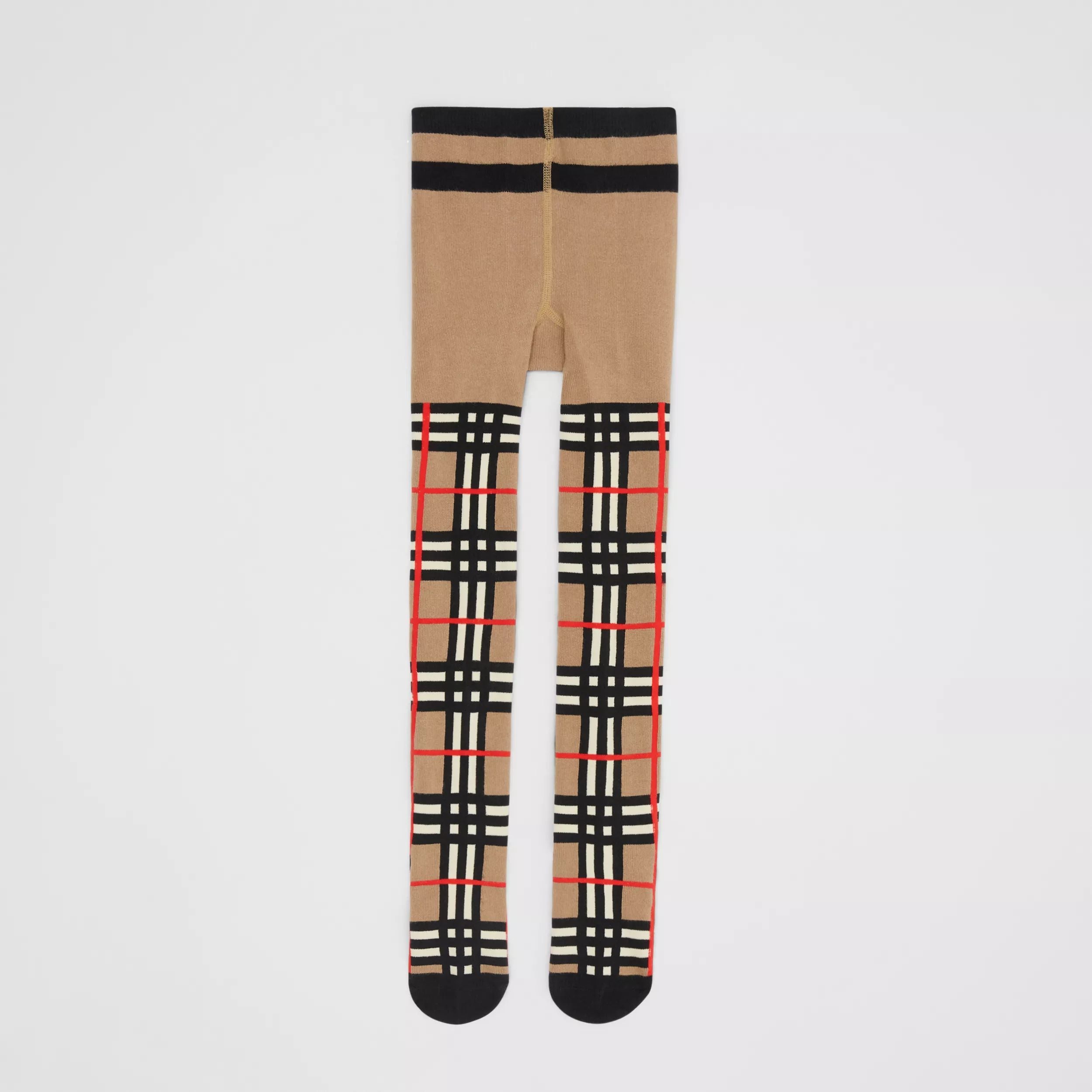 Girls Beige Check Cotton Tights